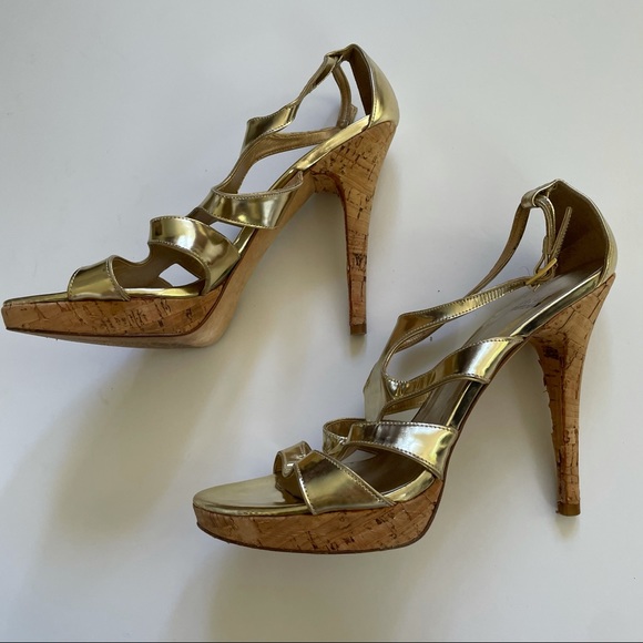 Stuart Weitzman Gold Cork High Heels size 10 - Picture 9 of 14